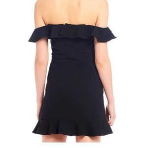 French Connection Black Ruffle Off The Shoulder Mini Dress